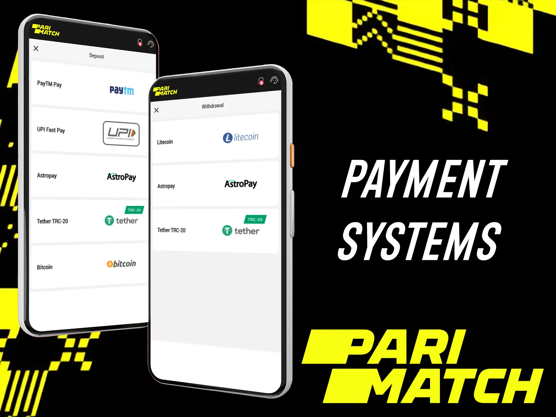 The Parimatch app supports all popular payment systems in India.