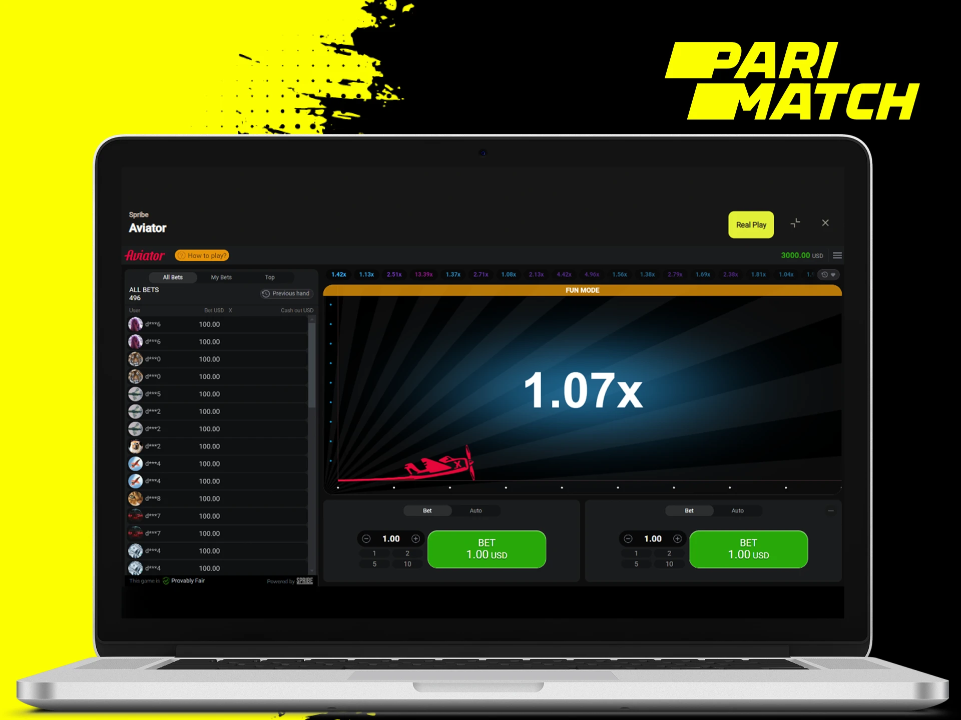 What does the interface of the game Aviator look like in the online casino Parimatch.