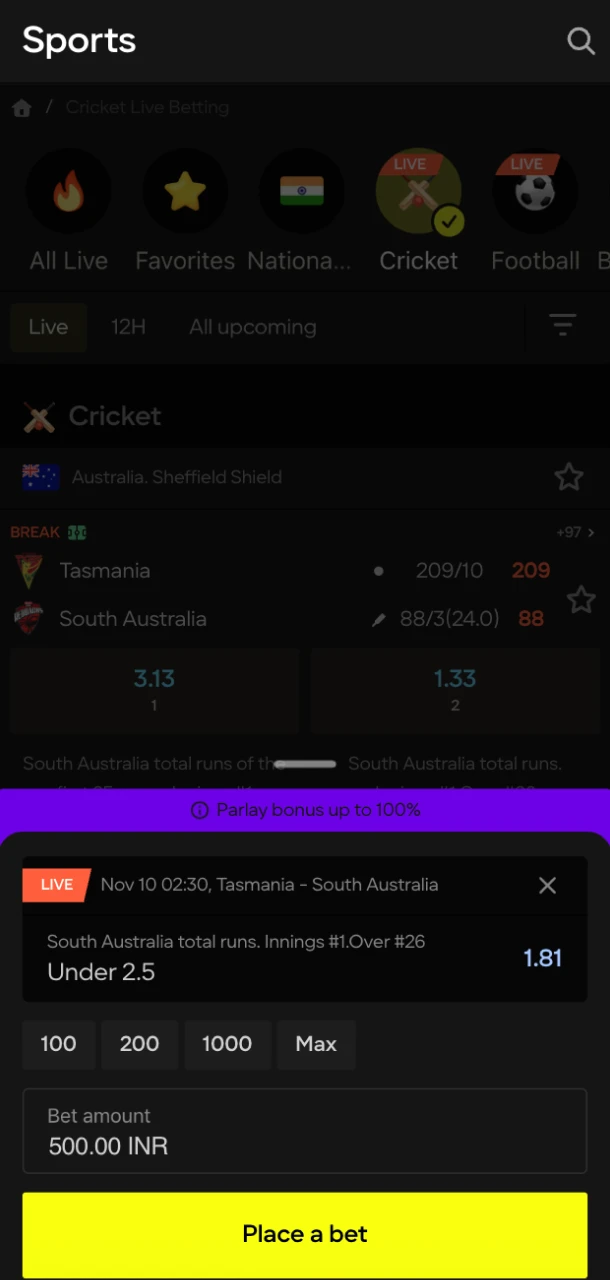 Place a bet on cricket on Parimatch.