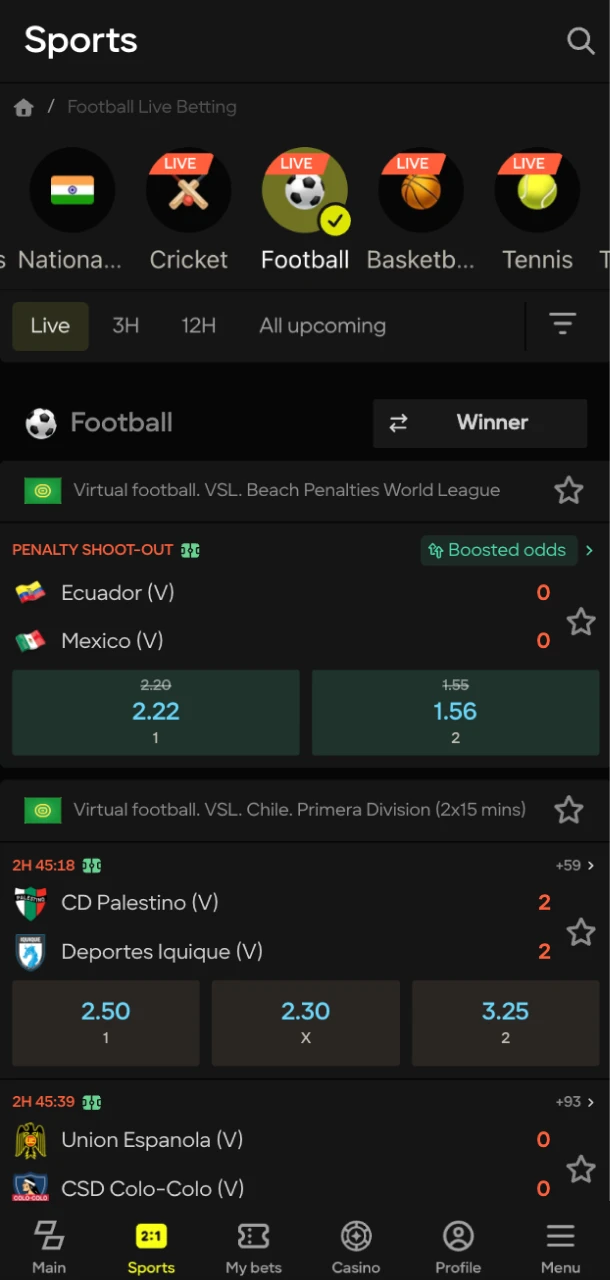 Parimatch online casino offers players football betting.