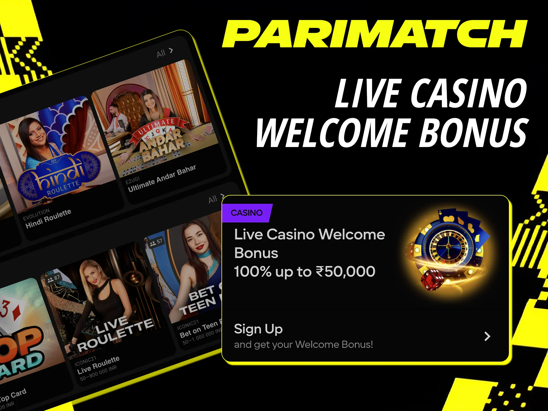 Sign up at Parimatch and receive a special Live Casino Welcome Bonus.