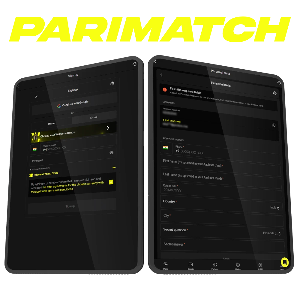 Complete registration and verification to gain betting access on Parimatch.