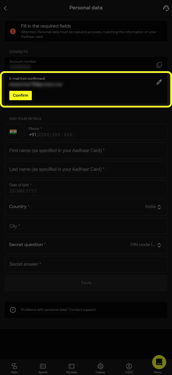 Confirm your phone number or email to secure your Parimatch account.