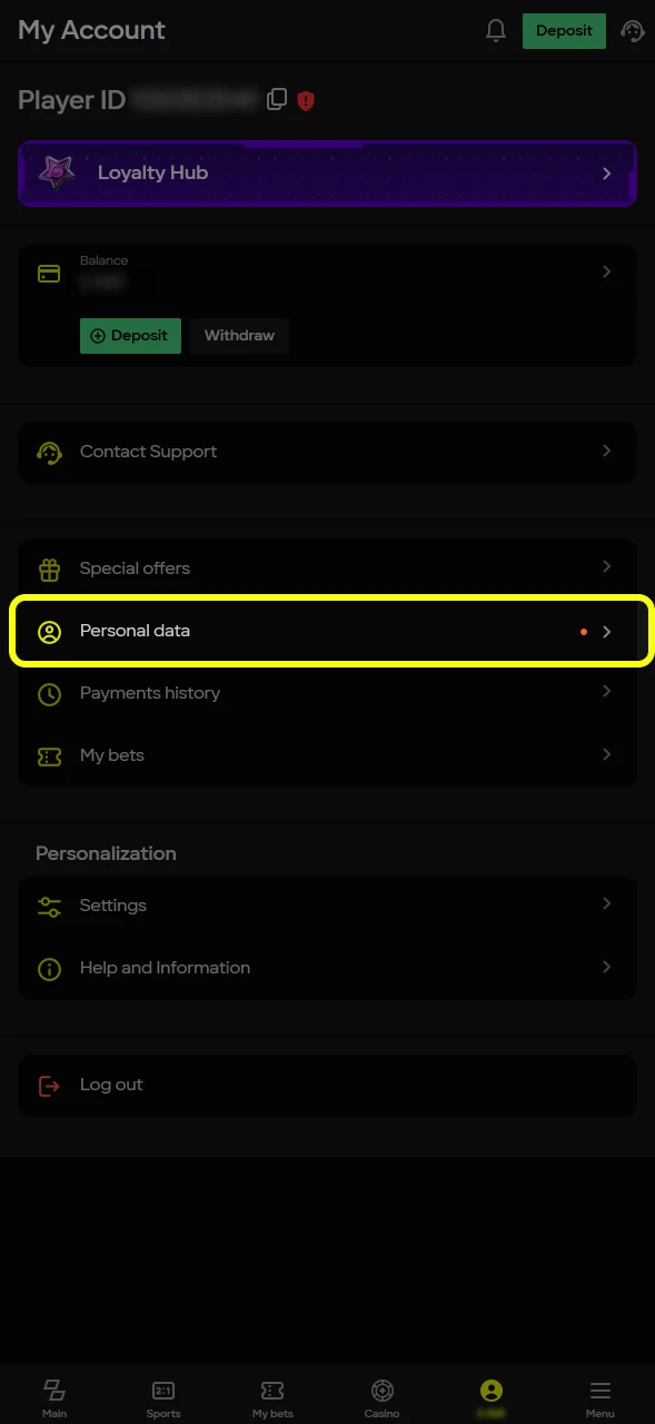 Go to the verification section in your Parimatch account to begin the process.