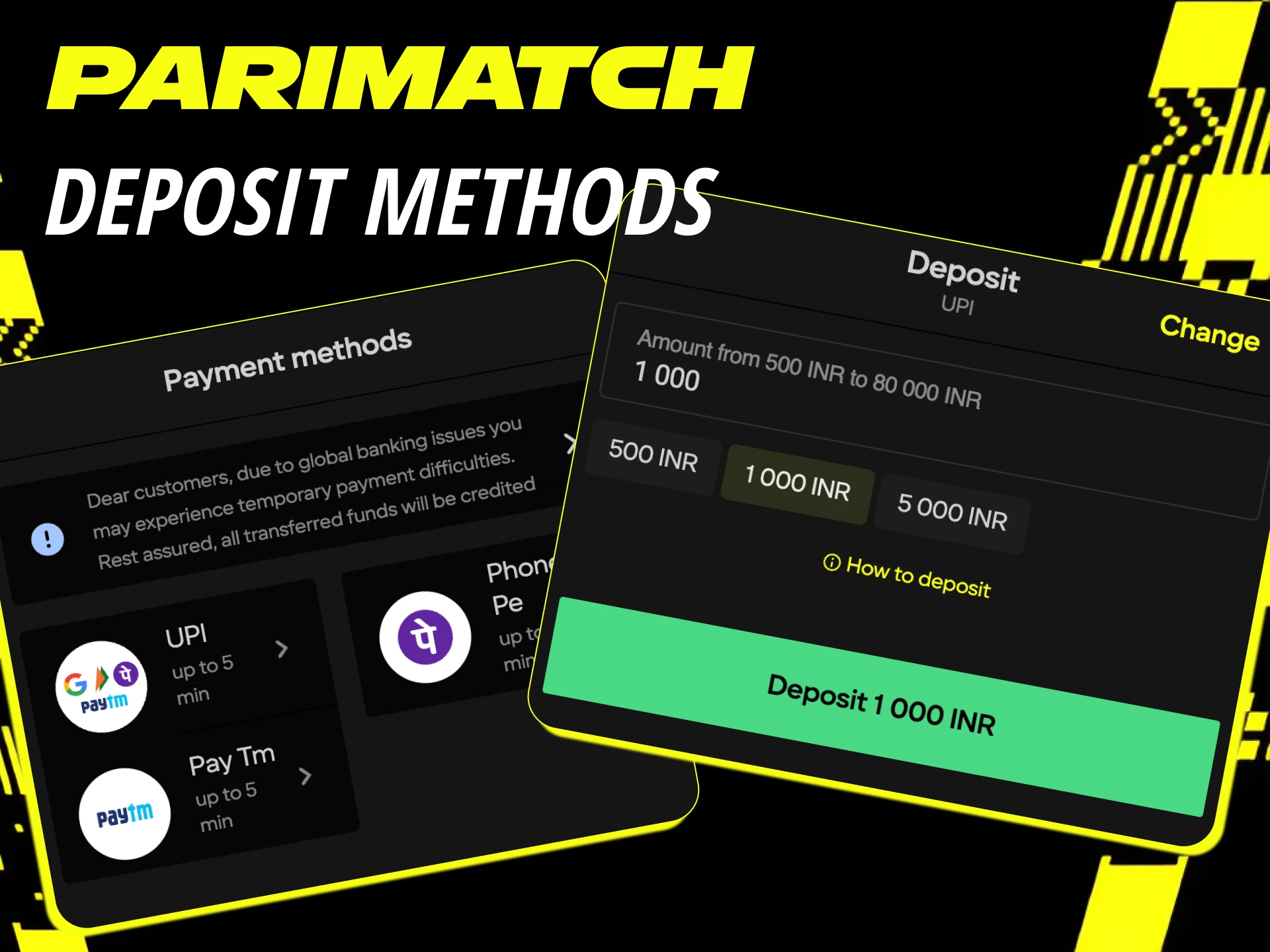 Parimatach offers several types of deposits to its players.