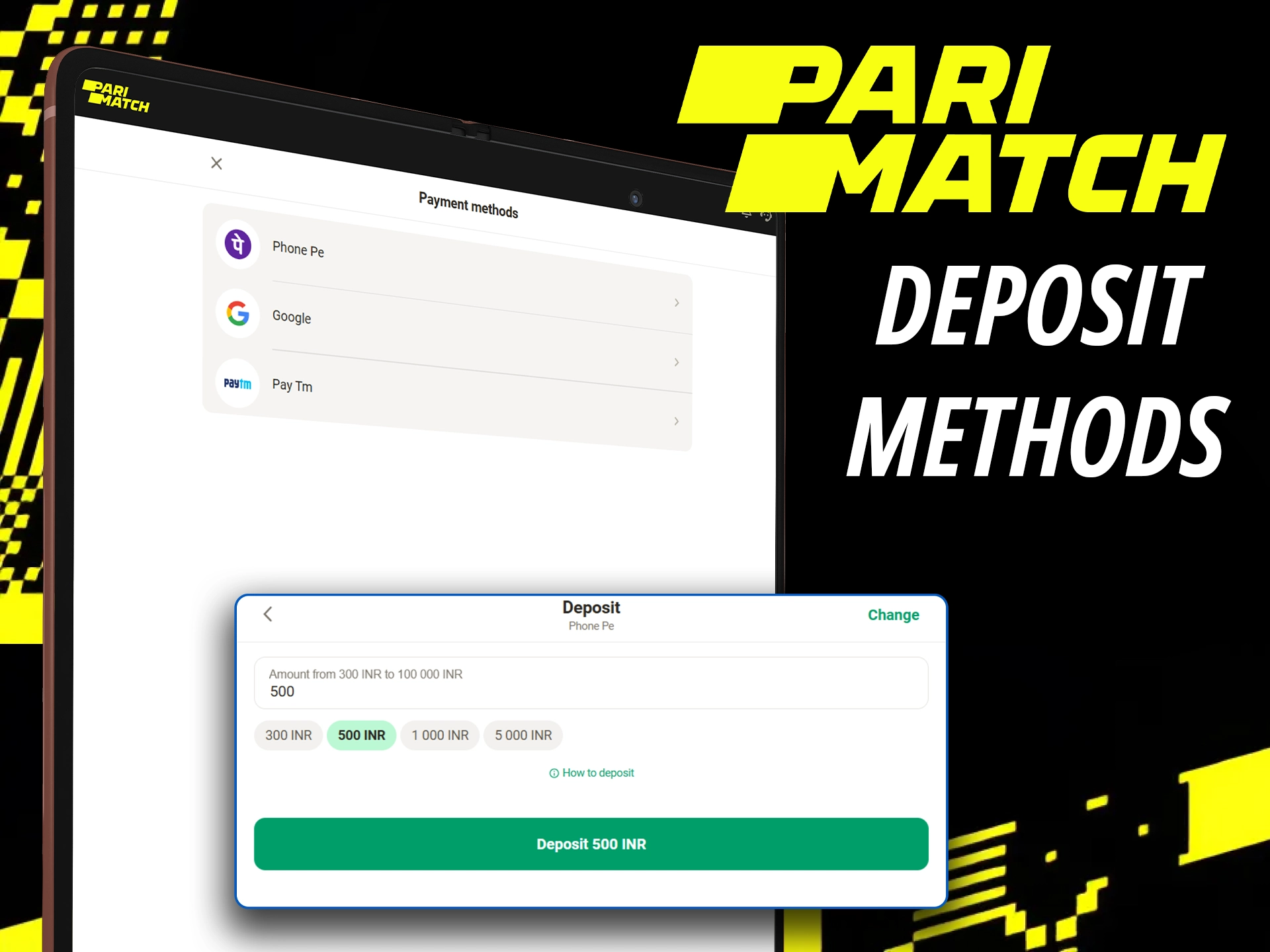 Parimatach offers several types of deposits to its players.