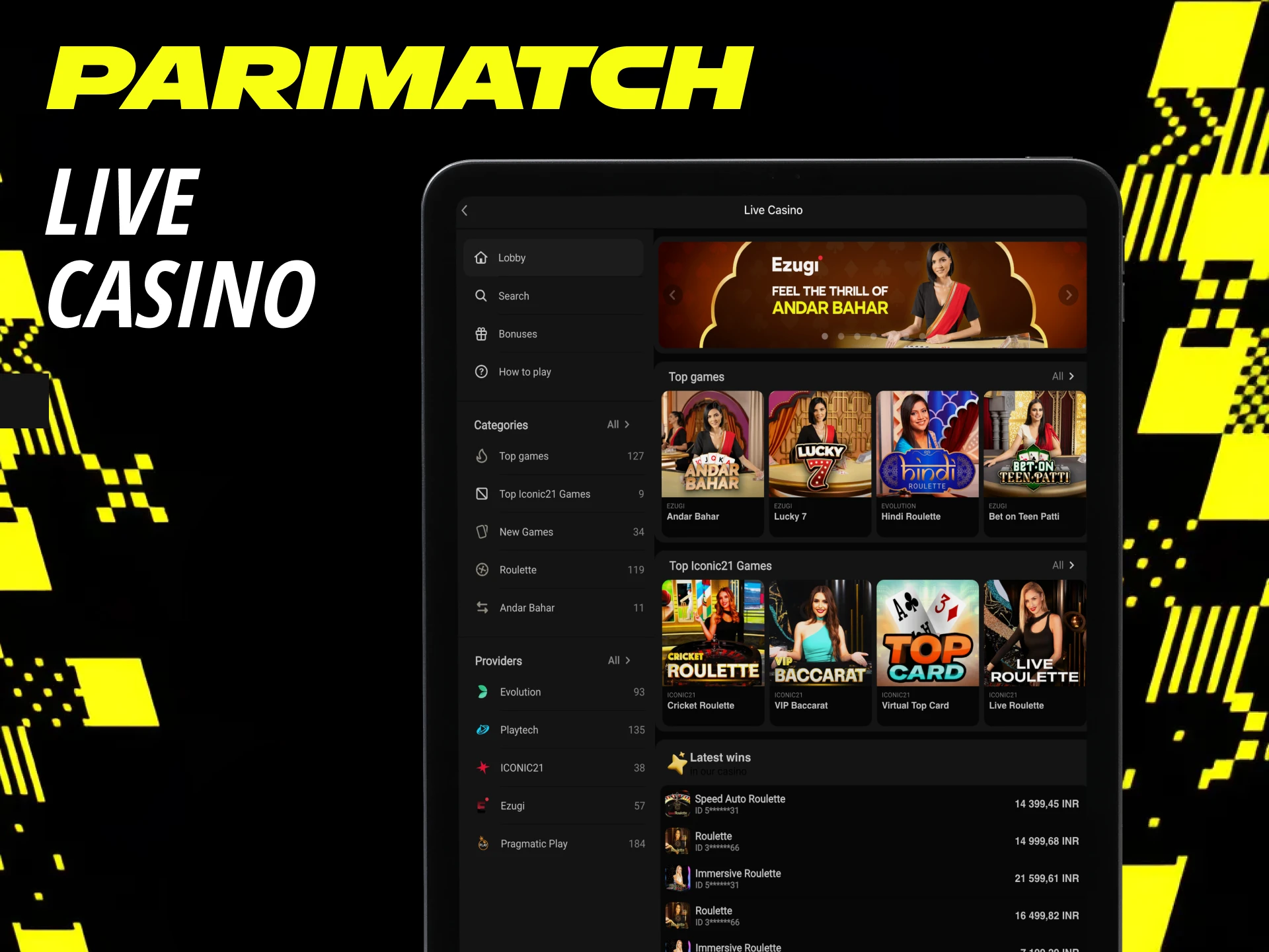 In the live casino section at Parimatch, professional dealers broadcast live games.
