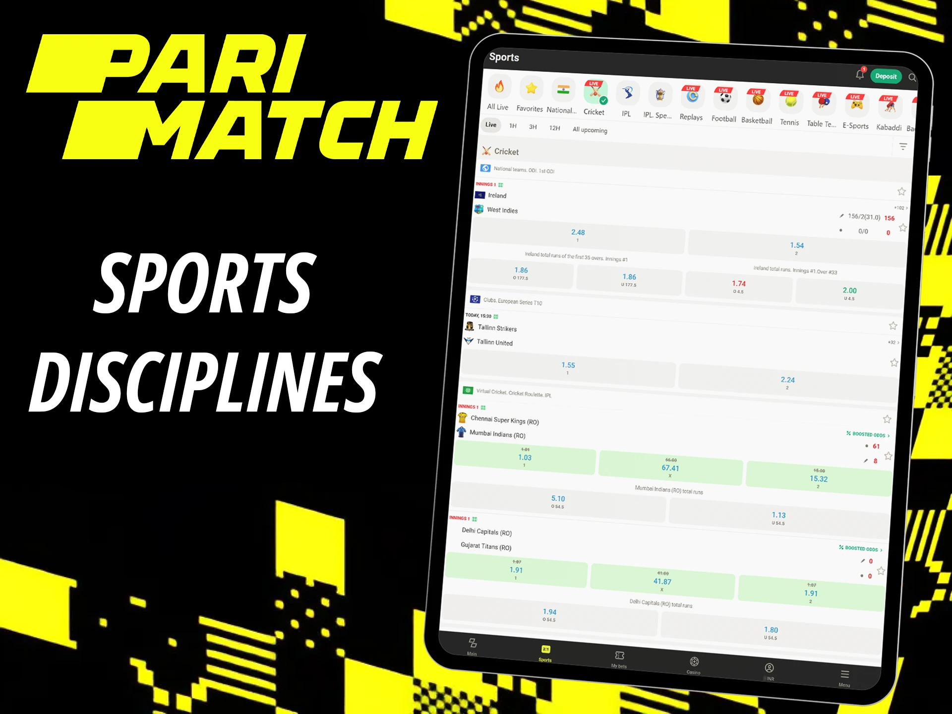 You'll find betting on many sports disciplines on Parimatach.