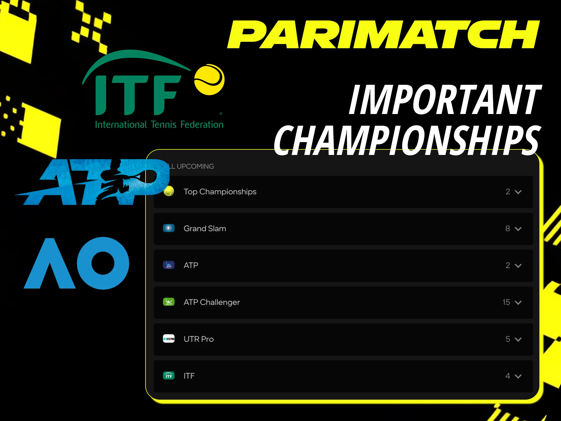 Choose a tennis match to bet on at Parimatch online casino.