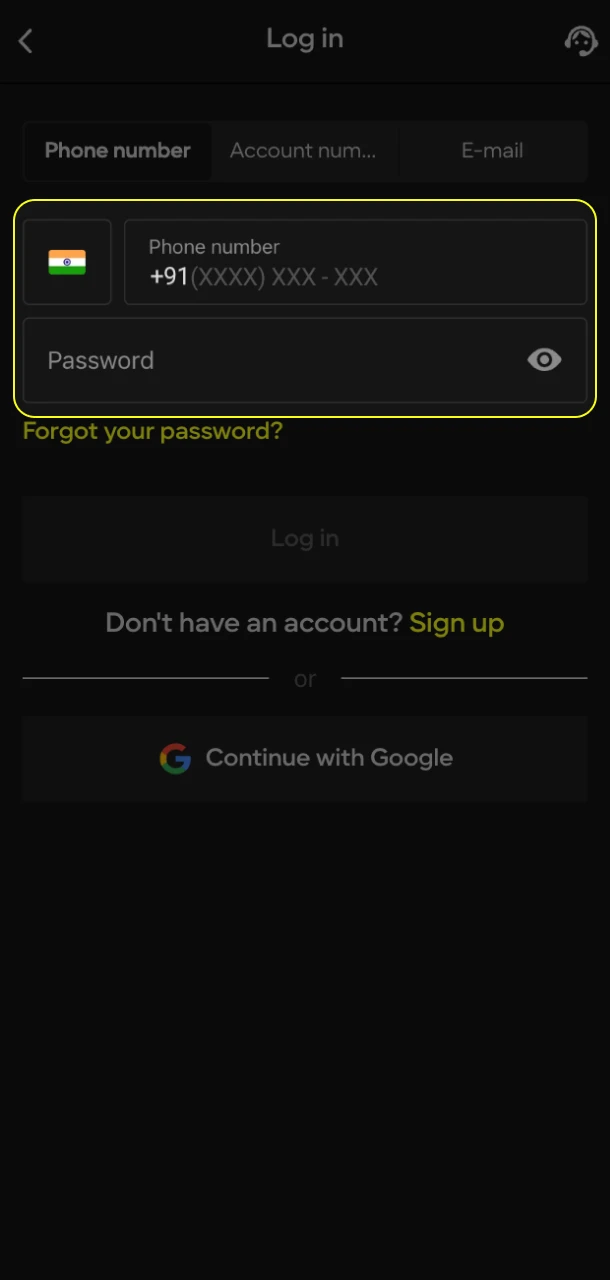 Log in to your Parimatch account.