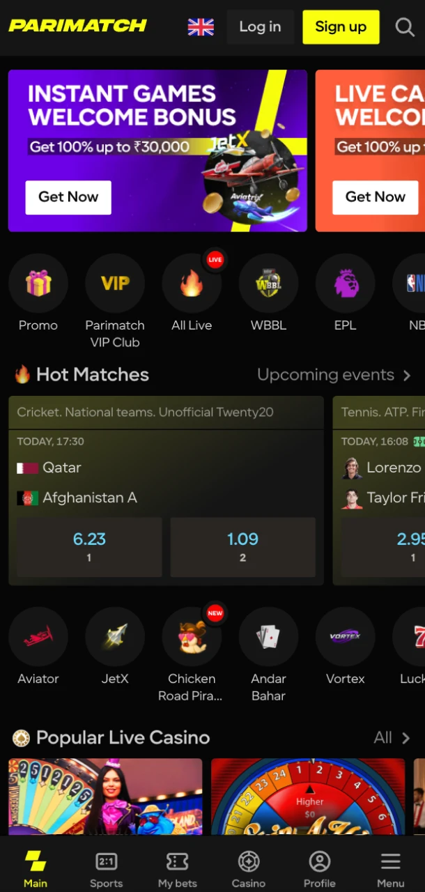 Go to the Parimatch website.