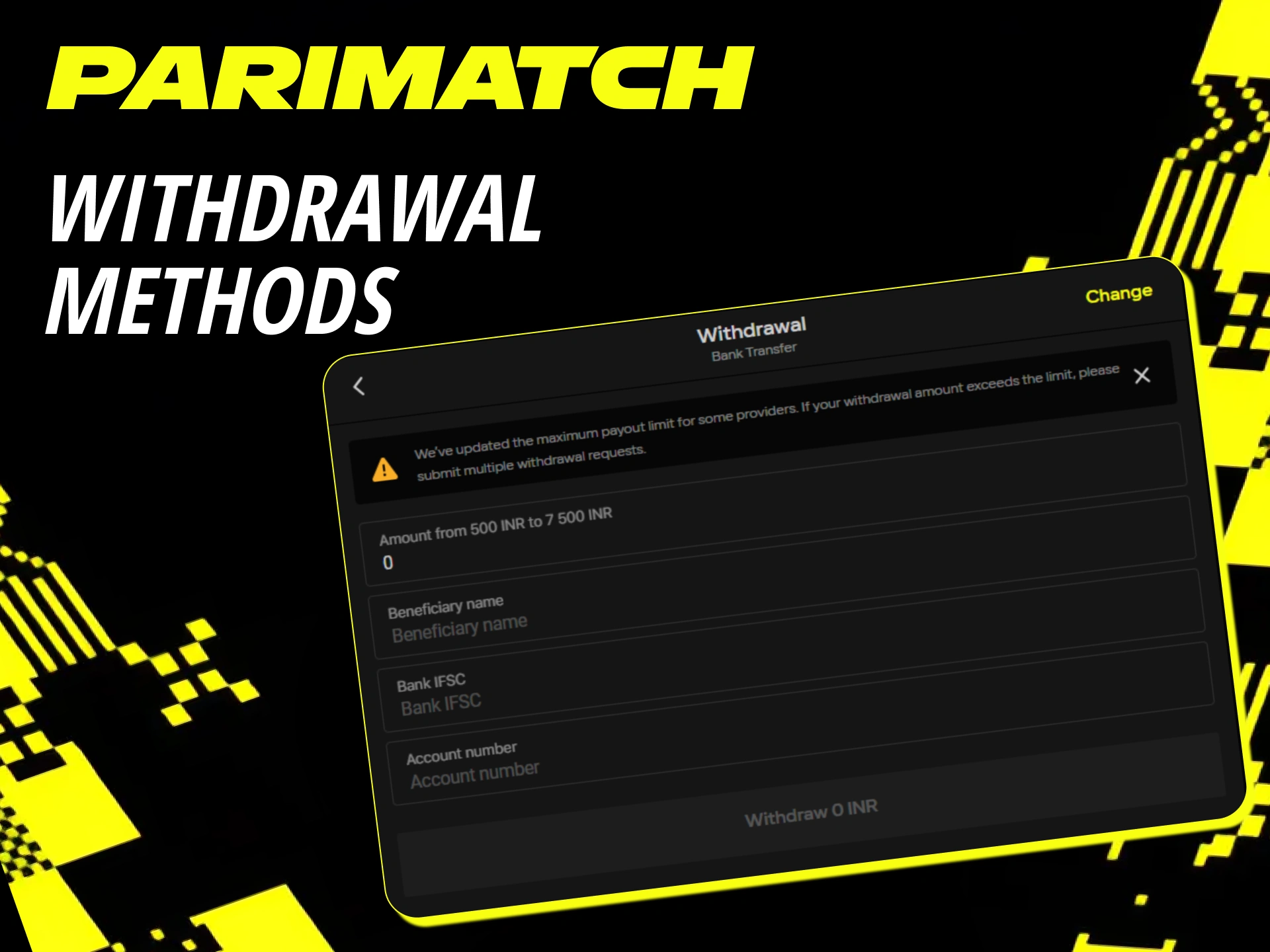 Withdraw money from your account with proposed method at Parimatch.
