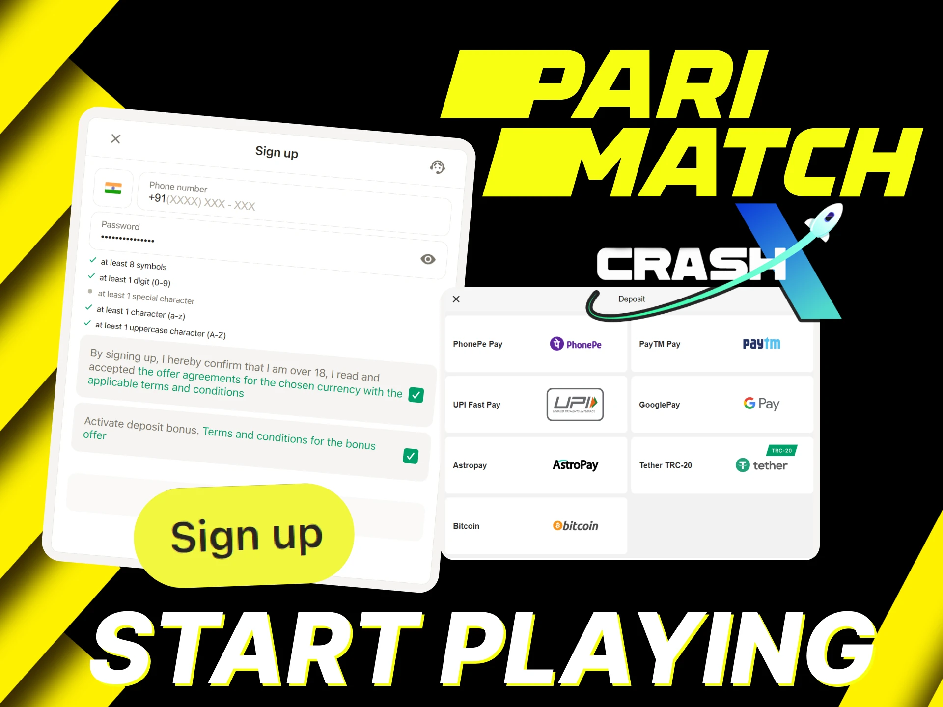 Start playing CrashX on Parimatch quickly and easily.